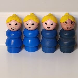 Four Vintage Fisher-Price Little People Mom Women One Whoops Wood And Plastic